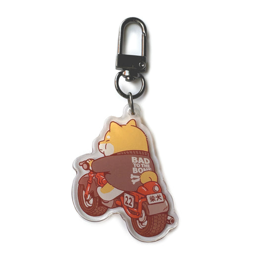 Bad to the Bone Motorcycle Shiba Keychain Charm