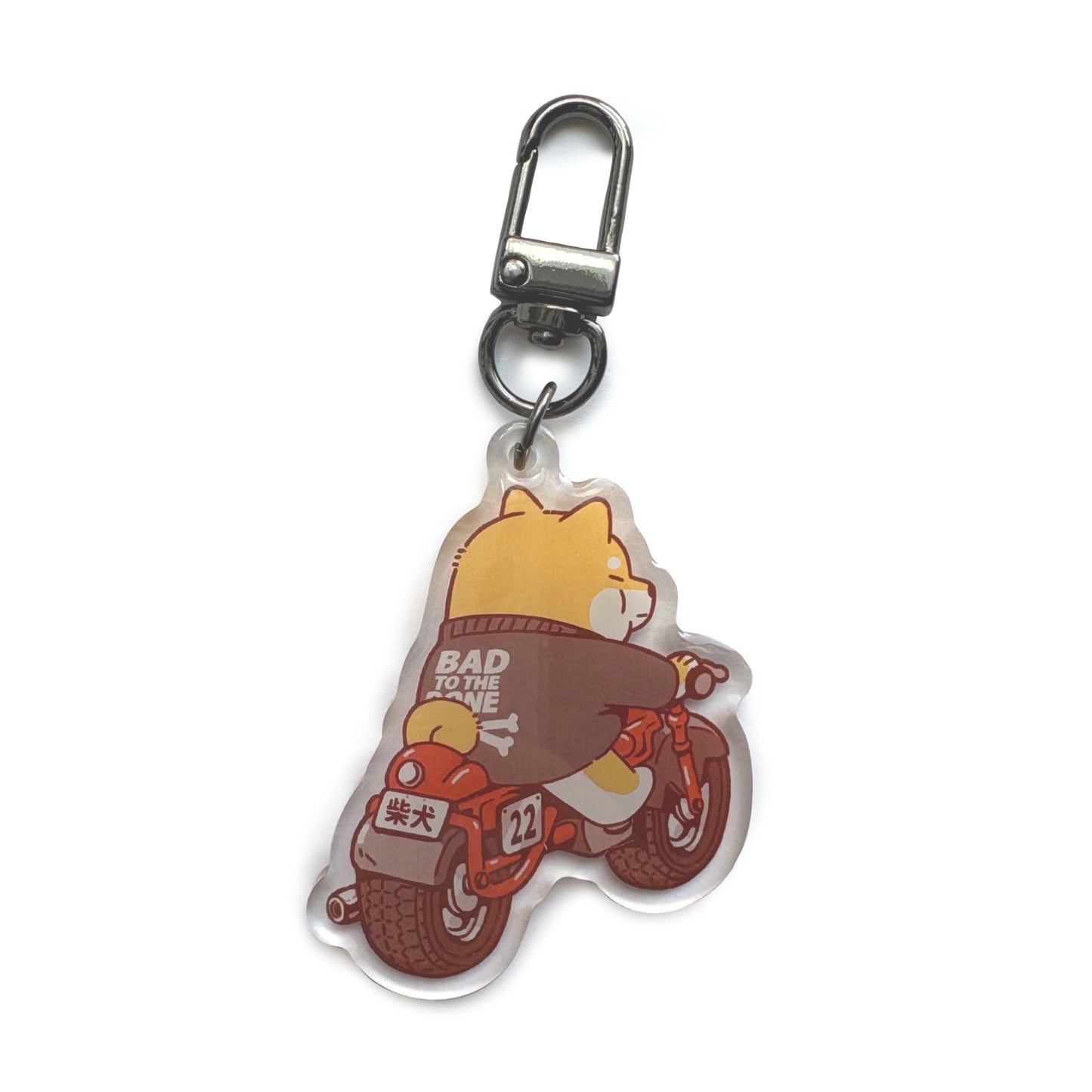 Bad to the Bone Motorcycle Shiba Keychain Charm