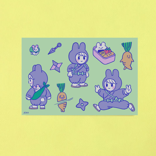Ninja Bunny Girl NiNi Vinyl Sticker Sheet Waterproof