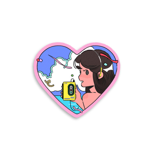 City Pop Beach Walkman Heart Vinyl Sticker