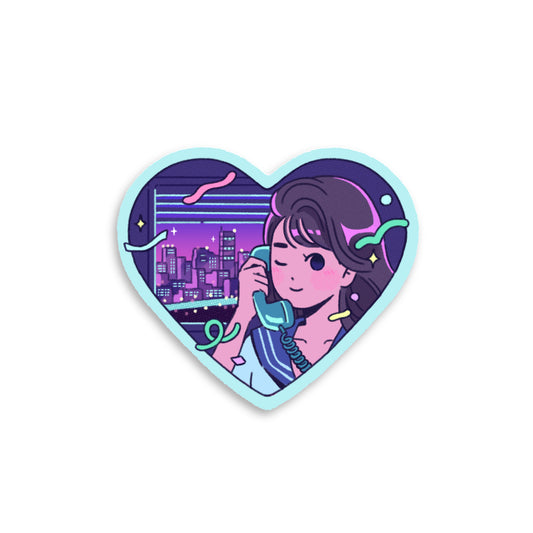 Night City Pop Phone Heart Vinyl Sticker